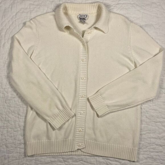 Vintage Anna Gray Cream Colored Knit Cardigan size Medium - Picture 1 of 9